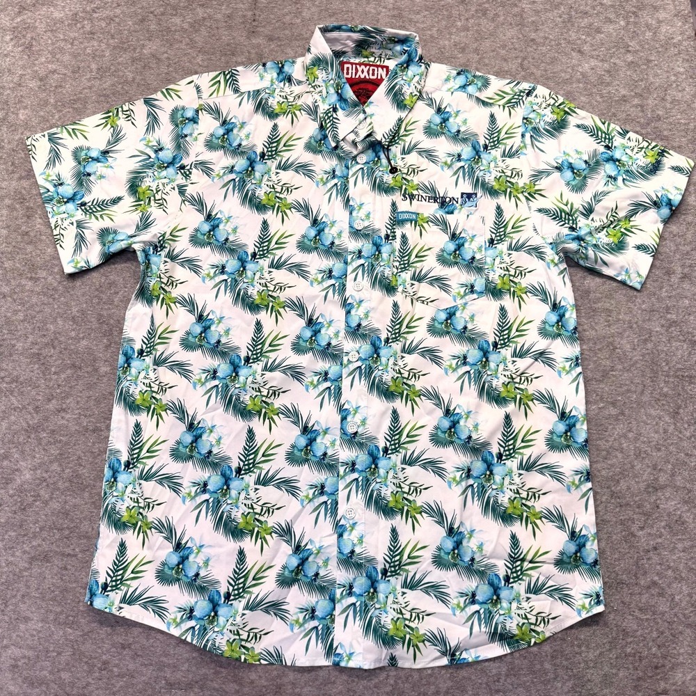Dixxon Flannel ZEN Hawaiian Shirt Mens L Swinerton Floral D-Tech White Blue